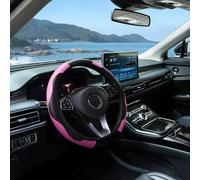 Elegante coprivolante per auto, universale, 37,8 - 38,1 cm, design elastico, in morbida pelle, antiscivolo, traspirante, colore: rosa