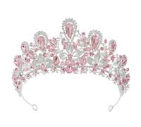 Elegante corona da donna con cristalli rosa con motivo a goccia d'acqua, accessorio per capelli per spose e principesse, Tiaras, Cristallo