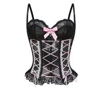Elegante Corsetto Modellante in Pizzo con Fiocco Top Body Busto Canotta Sottoseno per Donna (L)