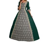 Elegante costume cosplay in pizzo vestito gotico da donna festa di Halloween fiera medievale abito da tribunale (verde, XL)