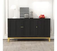 Elegante credenza a 3 ante con piano in marmo per cucina, soggiorno e sala da pranzo, 140 x 39,8 x 78,2 cm (nero)