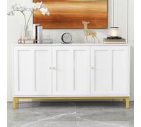 Elegante credenza a 3 ante con piano in marmo per cucina, soggiorno e sala da pranzo, 140 x 39,8 x 78,2 cm (bianco)