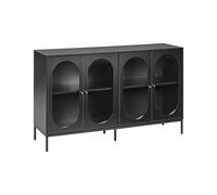 Elegante credenza in truciolato di vetro temperato con ripiani gambe in ferro sala da pranzo Nero