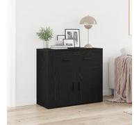 Elegante credenza nera in rovere 80 x 33 x 70 cm in legno con aspetto opaco e molto spazio per oggetti da pranzo e decorazioni, robusto legno massello per durare e modernità