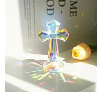 Elegante croce di cristallo da 14,7 cm, iridescente AB e cristallo taglio trasparente, statuetta per la decorazione della casa e dell'ufficio, regalo unico (croce di colore AB)