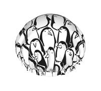Elegante cuffia da bagno con stampa di una folla di pinguini, per capelli lunghi e corti, lavabile, fascia elastica per capelli lunghi, treccia