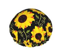 Elegante cuffia da doccia floreale girasole donna uomo riutilizzabile impermeabile antiscivolo capelli ad asciugatura rapida grande cappello lungo capelli corti