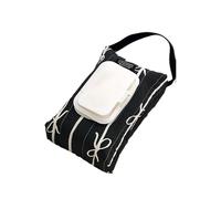 Elegante custodia a righe per salviettine umidificate, comoda borsa in cotone robusto con fiocco per genitori alla moda per l'uso quotidiano, Nero