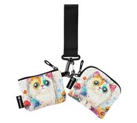 Elegante custodia per carte d'identità minimalista con gatto gocciolante, con cinturino da polso, da uomo, confezione da 2, Chic carino gatto gocciolante vernice, 1 size, Art Deco