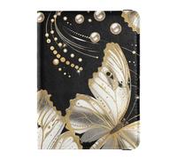 Elegante custodia per passaporto in pelle nera con farfalla perlata e porta tessere, portafoglio leggero, Elegante farfalla nera con perle, 1 size