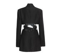 Elegante Cut Out Dintellato Blazer per le Donne Manica Lunga Solido Minimalista Monopetto Blazer, Nero , S