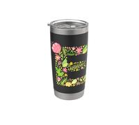 Elegante design floreale con lettera E e monogramma dell'alfabeto iniziale Bicchiere termico in acciaio inox doppia parete
