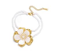 Elegante design floreale con perle che mostrano raffinato, elegante e regolabile per tutte le dimensioni del polso, accessorio alla moda, Misura unica, come descritto