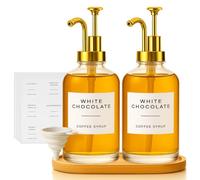 Elegante dispenser per sciroppo di caffè in vetro, dispenser per sciroppo dorato per decorazioni eleganti, confezione da 2 dispenser per sciroppo di caffè con etichette per l'organizzazione, dispenser