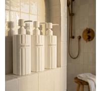 Elegante dispenser per shampoo e balsamo, set da 3 - Moderne bottiglie di sapone da doccia con pompa ed etichette, dispenser per bagnoschiuma facile da riempire per un aggiornamento istantaneo della