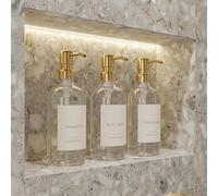 Elegante dispenser per shampoo e balsamo, set da 3 - Moderne bottiglie di sapone da doccia con pompa ed etichette, dispenser per bagnoschiuma facile da riempire per un aggiornamento istantaneo della