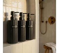 Elegante dispenser per shampoo e balsamo, set da 3 - Moderne bottiglie di sapone da doccia con pompa ed etichette, dispenser per bagnoschiuma facile da riempire per un aggiornamento istantaneo della