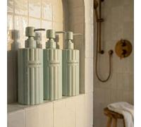 Elegante dispenser per shampoo e balsamo, set da 3 - Moderne bottiglie di sapone da doccia da 540 ml con pompa ed etichette, dispenser per bagnoschiuma facile da riempire per un aggiornamento