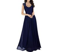 Elegante Donna Vestito Lunghi Vintage Senza Maniche Lungo Abito da Sera Collo a V Estivi Abiti da Cocktail Partito, Blu