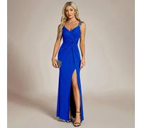 Elegante e affascinante abito da sera da donna, vestito semi-formale blu royal con scollo a V, senza maniche, spacco alto, arricciato e con paillettes, adatto per balli, gala e occasioni formali L,M,S
