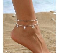 Elegante e alla moda cavigliera in stile boho con doppio strato di perline, caratterizzata da un ciondolo a forma di cuore cavo, adatta per l'uso quotidiano, le vacanze, e anche come regalo di San Val
