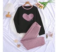 Elegante e alla moda top a maniche lunghe con stampa a forma di cuore e pantaloni casual viola per l'abbigliamento domestico, adatto per le ragazze da indossare a casa e anche adatto per l'abbigliamen