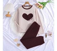 Elegante e alla moda top a maniche lunghe con stampa a forma di cuore e pantaloni casual viola per l'abbigliamento domestico, adatto per le ragazze da indossare a casa e anche adatto per l'abbigliamen
