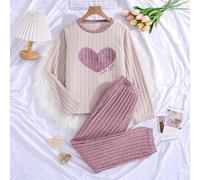 Elegante e alla moda top a maniche lunghe con stampa a forma di cuore e pantaloni casual viola per l'abbigliamento domestico, adatto per le ragazze da indossare a casa e anche adatto per l'abbigliamen