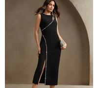 Elegante e chic abito da sera di lusso con design esclusivo, maniche lunghe con spacco, aderente, adatto per invitati a matrimoni, feste, San Valentino, colore nero L,M,S,XLBlocchi di colore,Colore un