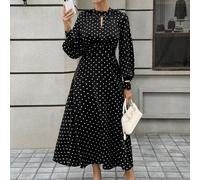 Elegante e chic abito nero a pois con scollo a buco della serratura, maniche lunghe, vestito lungo, adatto per l'estate e l'inverno, stile da pendolare e influencer, per occasioni formali e feste L,M,