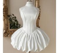 Elegante e dolce mini abito con spalle scoperte, collo a canottiera, vita con stecche e laccio regolabile sul retro, adatto per varie occasioni come feste cocktail, abiti da influencer e abiti da ceri