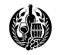 elegante e emblema del vino bottiglia di vetro botte uva e corona d'alloro in un cerchio Adesivi murali 42x45.1cm Non cade Nero