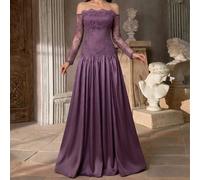 Elegante e lussuoso abito da sera in raso con patchwork di pizzo ricamato francese, spalle scoperte, design speciale con vita a onde e orlo a cerchio, abito da lavoro, abito da ospite, abito formale L
