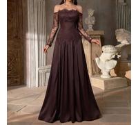 Elegante e lussuoso abito da sera in raso con ricamo francese, patchwork in pizzo, spalle scoperte, design speciale con vita a onde e orlo a cerchio, abito da lavoro, abito da ospite, abito formale L,