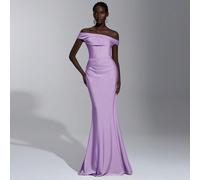 Elegante e meraviglioso abito a sirena con spalle scoperte e arricciature, adatto per matrimoni, feste, lune di miele, balli, damigelle (adulti) L,M,S,XL,XS,XXL,XXS,XXXL,XXXXLColore unicoTessuto in ma