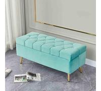 Elegante e moderna panca ottomana portaoggetti in velluto, seduta rettangolare in peluche, con vano portaoggetti nascosto, per camera da letto e soggiorno, colore ciano alla moda (120 x 40 x 45 cm)