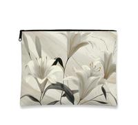 Elegante e moderna trousse da viaggio con giglio bianco floreale, borsa da viaggio per donne, borsa da toilette portatile in tela con cerniera organizer, bianco, 7x9 Inch, Giglio