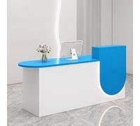 Elegante e moderno banco per ricevimenti con contenitore compatto da 1,1 m per piccole imprese, design bianco e blu, illuminazione morbida per un'atmosfera elegante, perfetto per gli uffici.