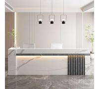 Elegante e moderno banco reception con ampio spazio di archiviazione Elegante bancone front office per spazi commerciali professionali perfetto per migliorare l'esperienza del cliente