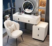 Elegante e moderno set da toeletta con specchio e illuminazione, grande tavolo da toeletta, comodino mobile e sgabello imbottito, 3 colori chiari regolabili, perfetto tavolo da trucco per le donne in