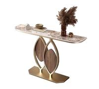 Elegante e Moderno Tavolo da Ingresso Stretto con Piano in Pietra sinterizzata AntiGraffio, Resistente Struttura in Acciaio al Carbonio, Perfetto per corridoi e Piccoli spazi, Finitura Oro (