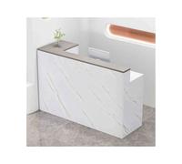 Elegante e moderno tavolo da ricevimento a forma di L, grande bancone da ufficio con cassetti frontali in legno per cliniche, finitura grigio marmo, 120 cm, lato destro, perfetto per spazi