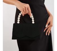 Elegante e raffinata clutch con manico decorato con perle e dettagli plissettati a onde. Presenta un risvolto plissettato a onde e una silhouette a busta elegante. Perfetta per cerimonie di premiazion