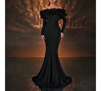 Elegante e raffinato vestito nero con plissettatura tridimensionale in rete, monospalla, maniche lunghe, vita alta, silhouette a sirena, adatto a ogni occasione formale come appuntamenti, addio al nub