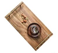 Elegante e robusto vassoio in legno di acacia arricchito da eleganti manici in acciaio inox per un uso pratico (grande)
