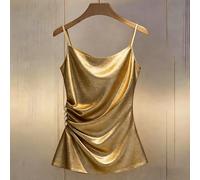 Elegante e romantica canotta decorata in oro metallico, adatta per feste di vacanza, raduni quotidiani, passeggiate casual in città, vacanze al mare alla moda e sexy, stagione di laurea per le donne L