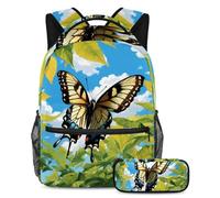 Elegante e senza sforzo, set di 2 zaini per bambini con zaino e astuccio, borsa da viaggio di grande capacità per ragazzi, ragazze e adolescenti, graziosa farfalla, Multicolore, B:29.4x20x40cm\
