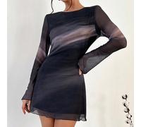Elegante e sexy abito mini in maglia con tintura a Tintura a nodi, schiena scoperta, maniche a balze con lacci, adatto per autunno/inverno, moda da festa L,M,S,XL,XS,XXL,XXS,XXXL,XXXXLColore unico,sta