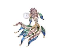 Elegante e sofisticata spilla da pesca dorata con colori vivaci, accessorio portatile per bambini e adulti alla moda, con strass, Misura unica, come descritto