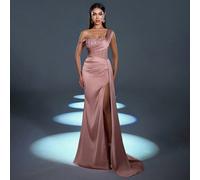 Elegante e sofisticato abito da sera in raso asimmetrico con spalla decorata con paillettes e spacco alto in vita a coda di pesce | Look da sera drammatico per gala, feste o eventi di lusso L,M,S,XL,X